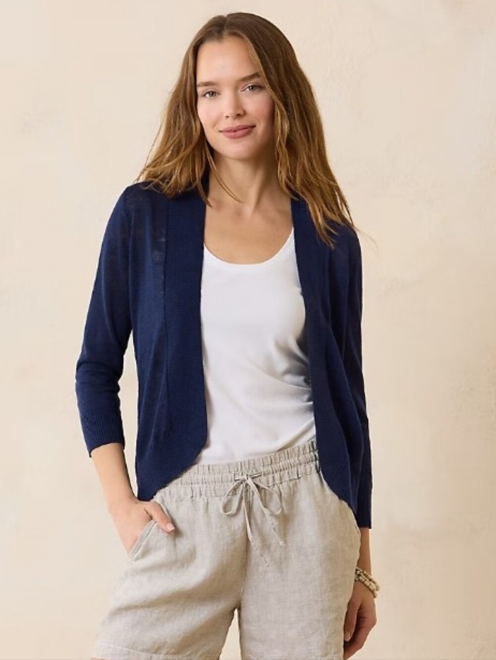 Tommy Bahama Navy Lea Open Linen Cardigan Sz Medium Coastal Nautical Lightweight